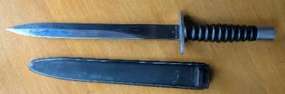 Firearm: Swiss SIG Model 1957 Prototype Fighting Knife in composition scabbard 